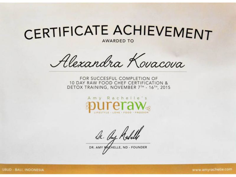 Alexandra Kovacova Pure Raw Certificate