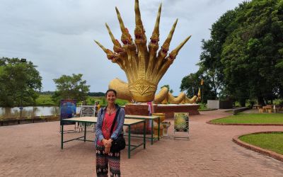 In Front Of The Naga Statue At Nongkamsen Temple Vientiane