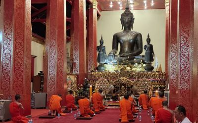 Evening Chanting With Monks Wat Ong Teu Vientiane Laos