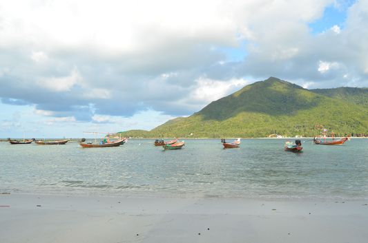 Malibu beach colourful boats on Ko Phangan island