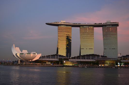 Marina Bay Sands hotel at sunset time in Singapore