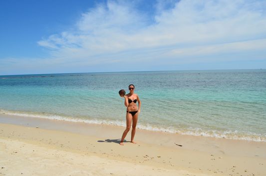 crazy sexy fun traveler on Laem Sor beach on Koh Samui in Thailand