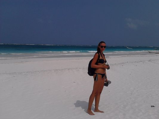 crazy sexy fun traveler on Tulum beach Mexico
