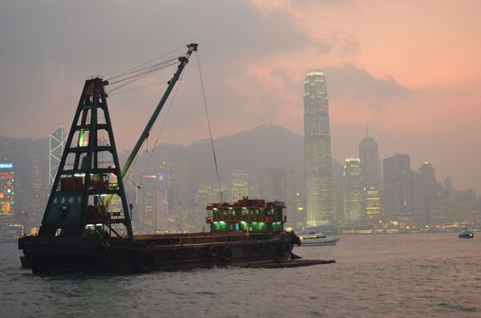 sunset above Hong Kong ships from Lantau island