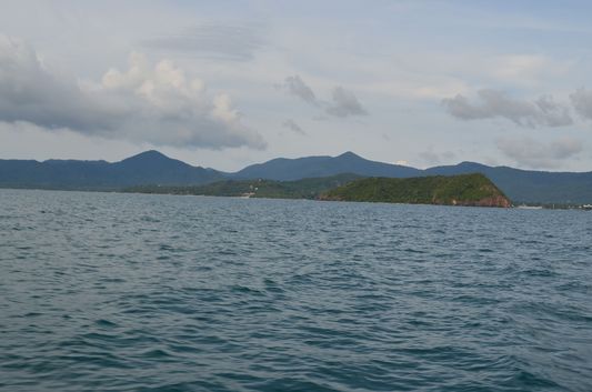 the view of Koh Phangan on the horizon island from the sea