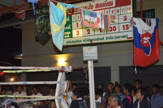 Thai boxing match on Koh Phangan with a Slovak flag