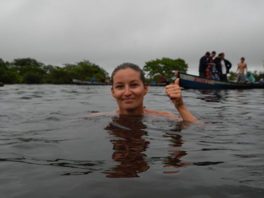 swimming in Yacuma river with pink dolphins