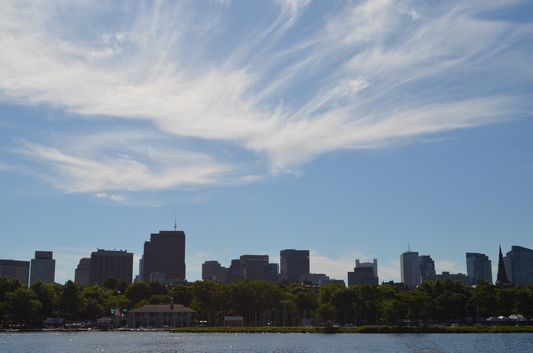 cool clouds above Boston skyscrapers