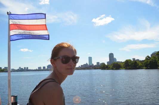 crazy sexy fun traveler on Charles Riverboat in Boston