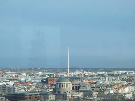 view of Dublin with Christmas tree reflection
