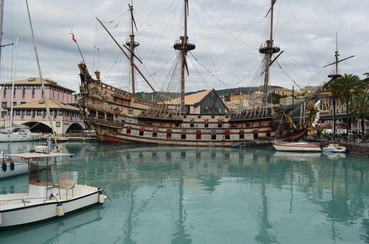 old ship replica in Genoa old harbour