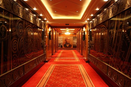 a beautiful hall inside a Cunard cruise