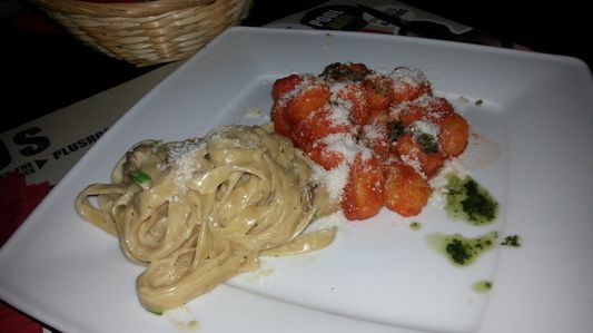 Italian pasta for dinner in Opera restaurant in Plus Berlin