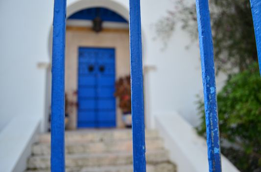 a blue door to a white house in Sidi Bou Said