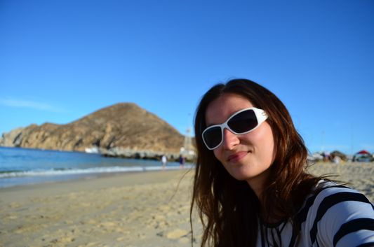 crazy sexy fun traveler at Medano Beach Cabo San Lucas