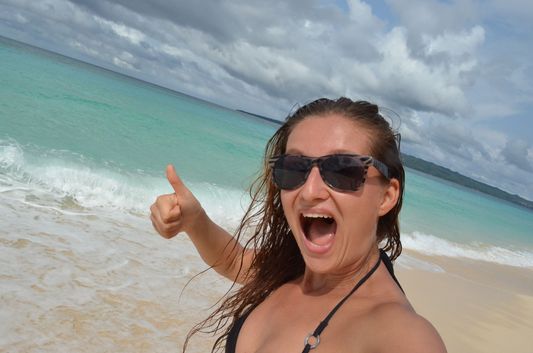 happy on Puka beach on Boracay