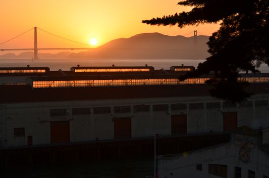 Sunset above Golden Gate Bridge from Fort Mason
