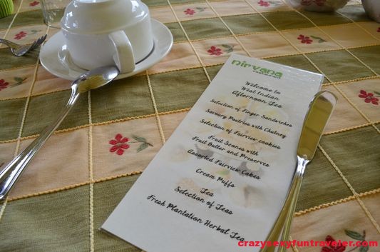our afternoon tea menu at Nirvana restaurant