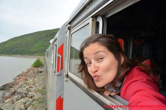 crazy sexy fun traveler on Le Massif de Charlevoix train