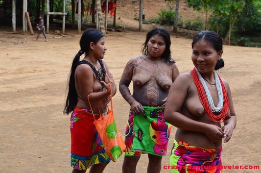 San Blas Indian Lady Nude - Embera village tour - a native tribe of Panama