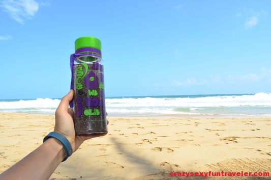 with My Equa BPA-free bottle on Red Frog Beach Bastimentos