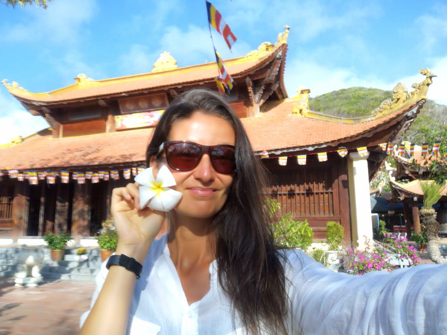 crazy sexy fun traveler in Con Dao Vietnam