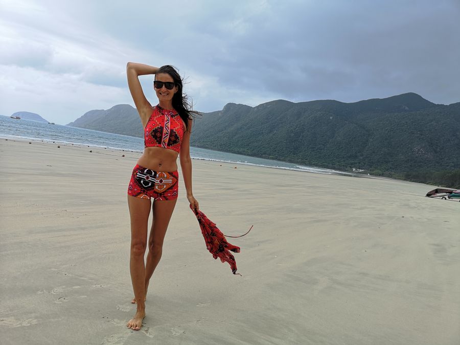Crazy sexy fun traveler on An Hai beach Con Dao