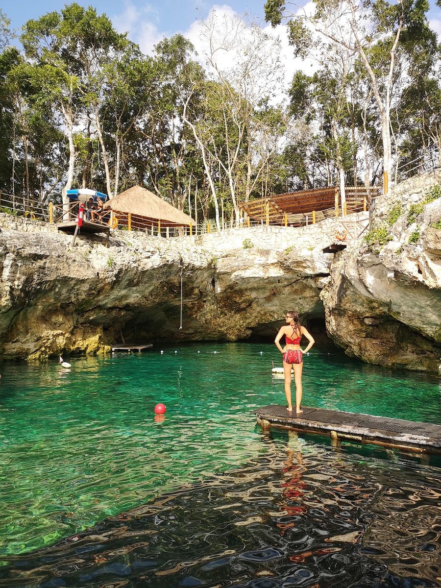 standing on a platform in cenote Zemway