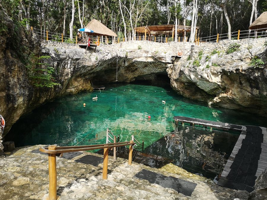 stairs into cenote Zemway Tulum Mexico