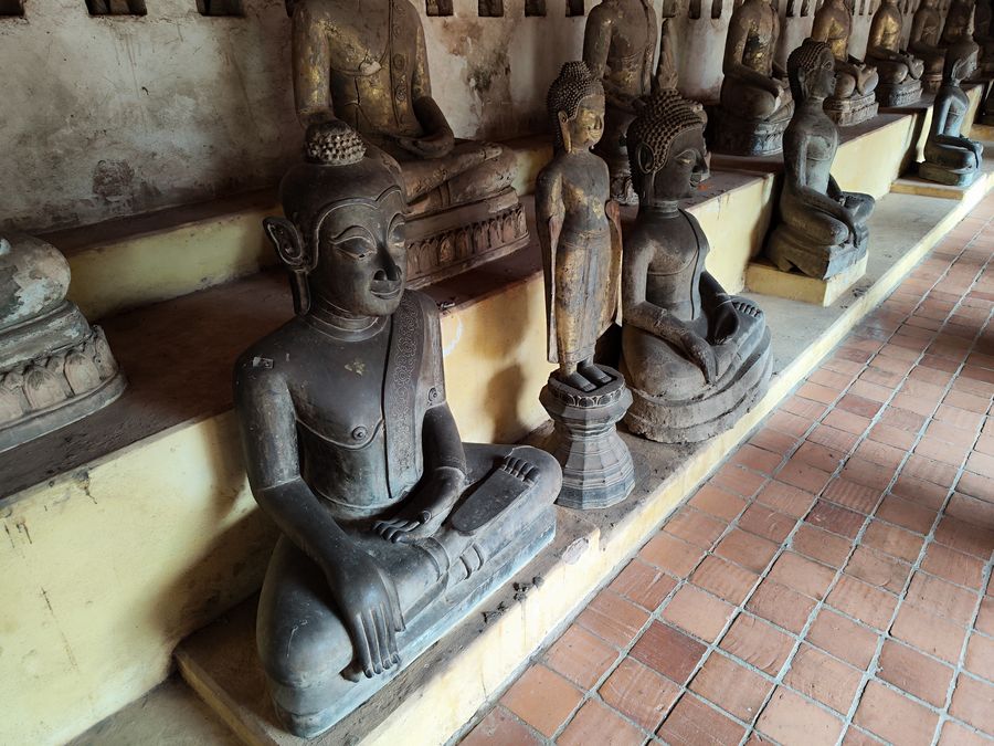 statues at open gallery at Sisaket temple Vientiane Laos
