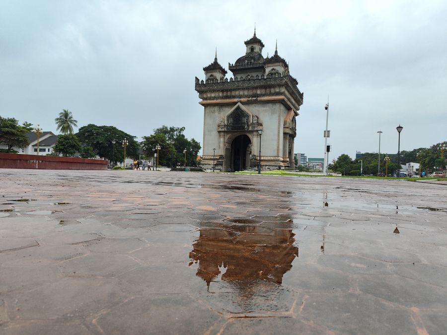 Victory monument Patuxay after rain