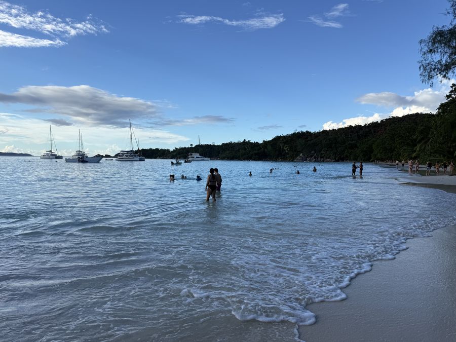 crowded beach Anse Lazio Praslin Seychelles
