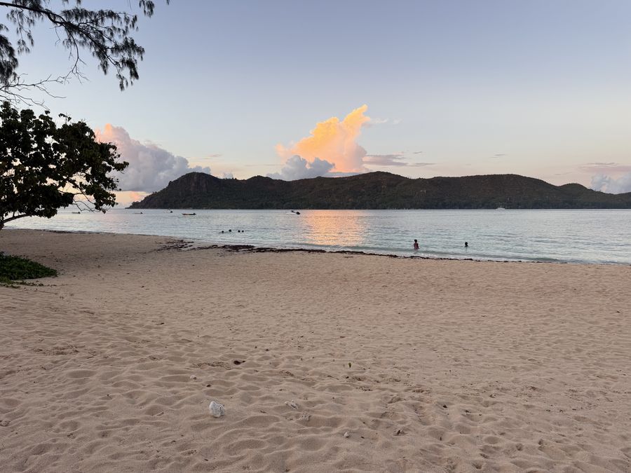 sunset at beach Anse Boudin Praslin Seychelles