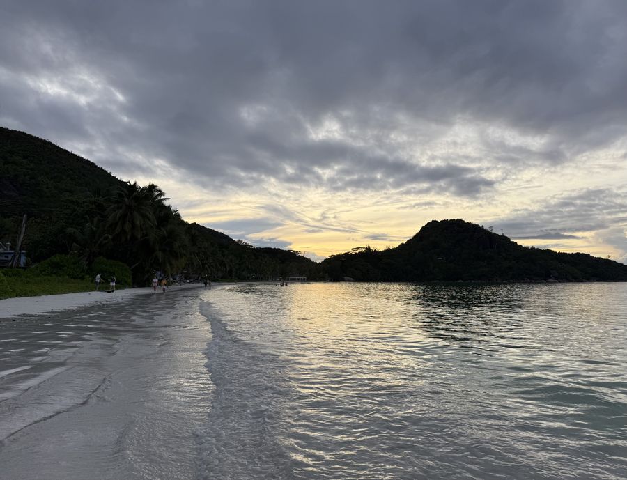 sunset at beach Cote D'Or Praslin Seychelles